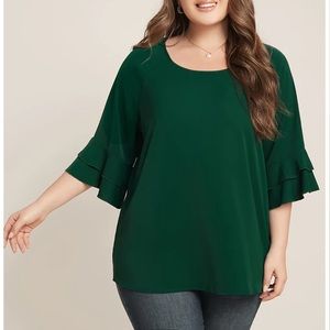 BloomChic Plain Ruffle Tiered Round Neck Blouse